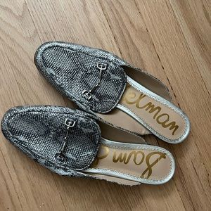 Sam Edelman silver snakeskin mules